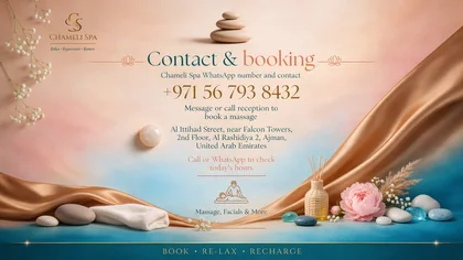 Contact and booking card for Chameli Spa with the WhatsApp number and address